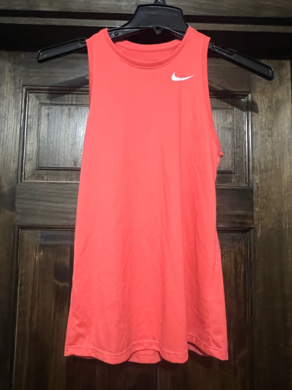Nike Coral-Pink Athletic Tank with White Swoosh Dri-Fit workout gym running
